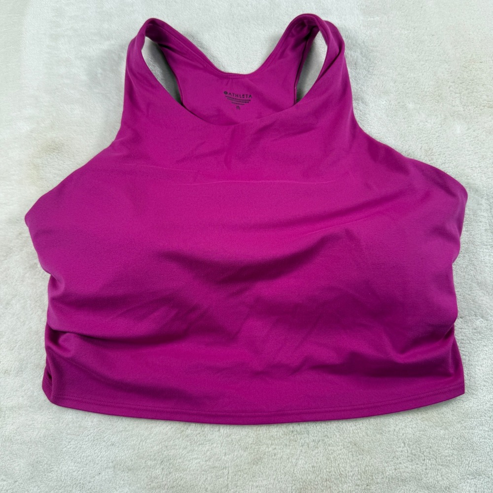 Athleta Womens XL Magenta Purple High Neck Crop Tank Top with Built In Shelf Bra